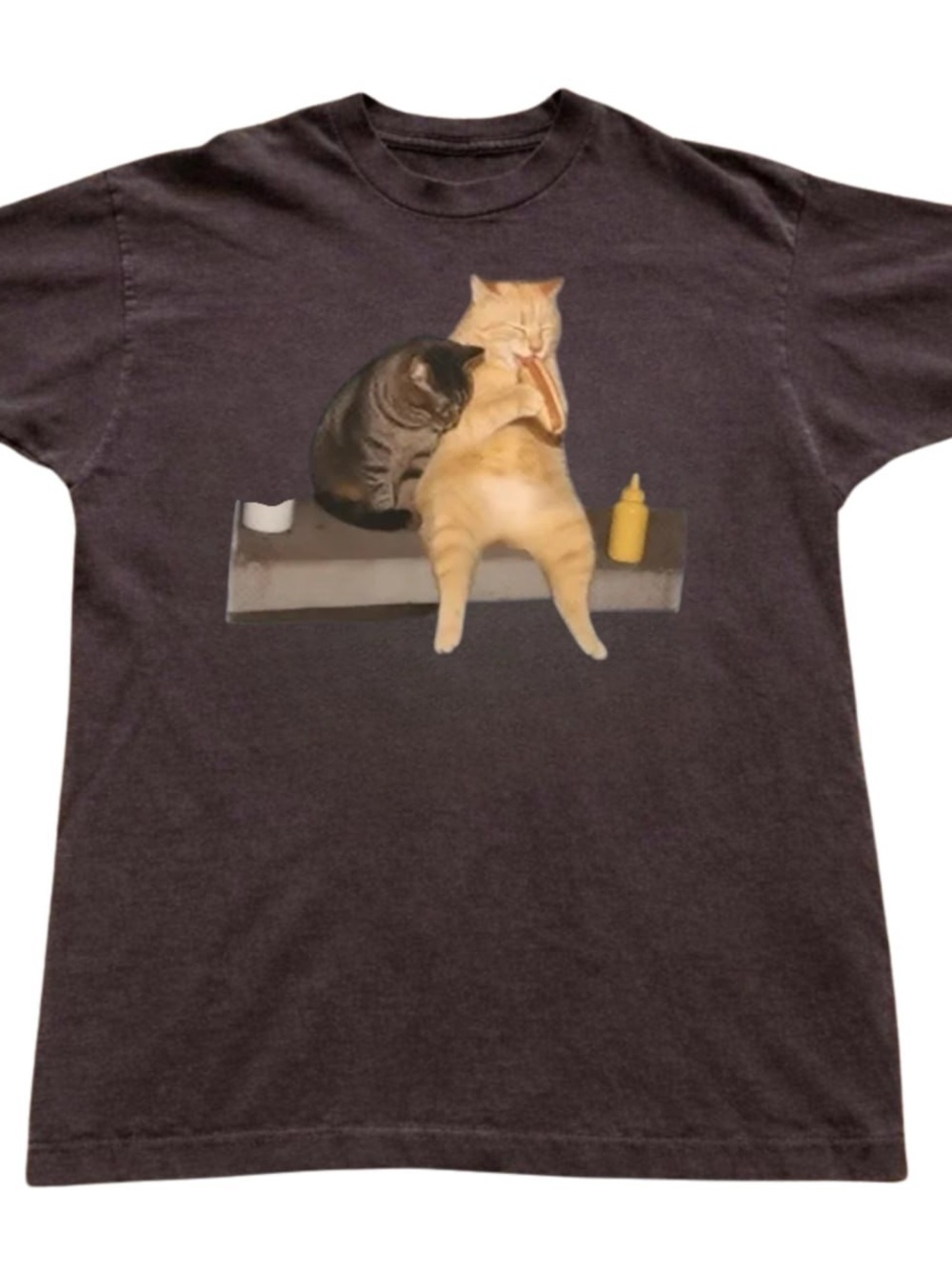 Gildan Charcoal Cat Hotdog Graphic Tee, Funny Meme Cat Shirt